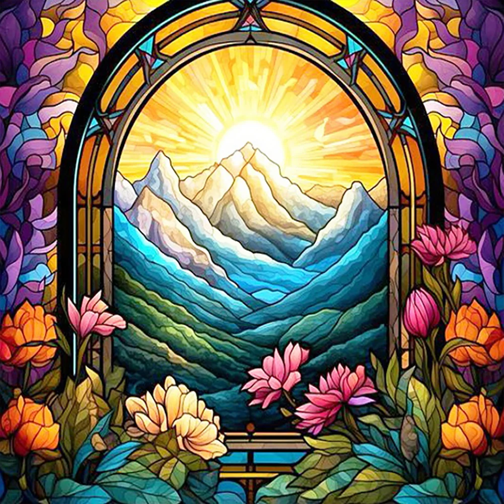 Full Round Diamond Painting - Stained Glass Landscape(Canvas|30*30cm)