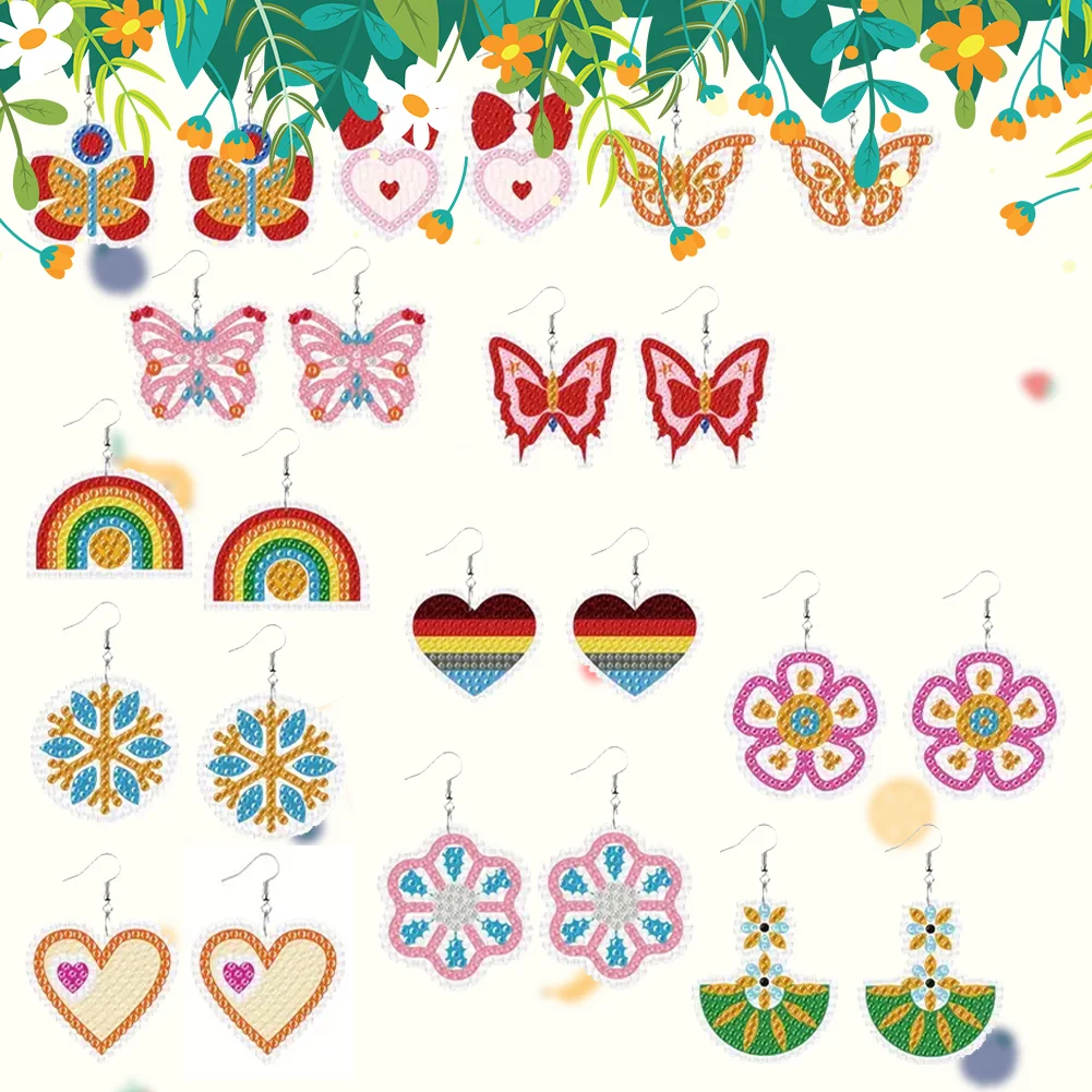 12 Pairs DIY Butterfly Double Sided Diamond Painting Earrings for Women Girls 