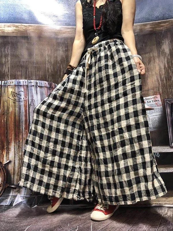 Big&Small Plaid Lace-up Pants