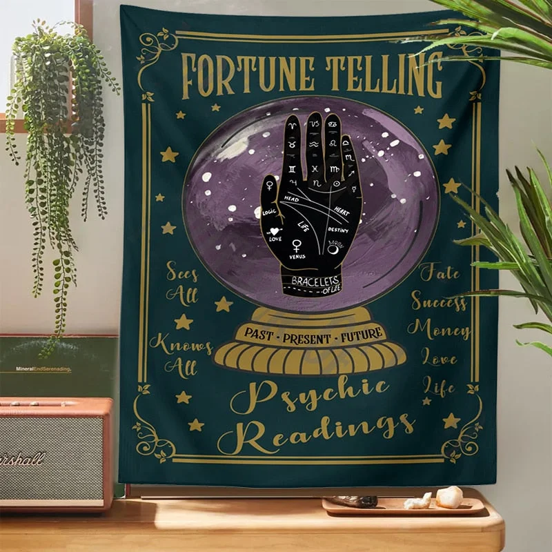 Cat Mysterious Divination Witchcraft Tapestry Wall Hanging Magic Hand Crystal Ball Decoration Hippie Mattress Dorm Room Decor