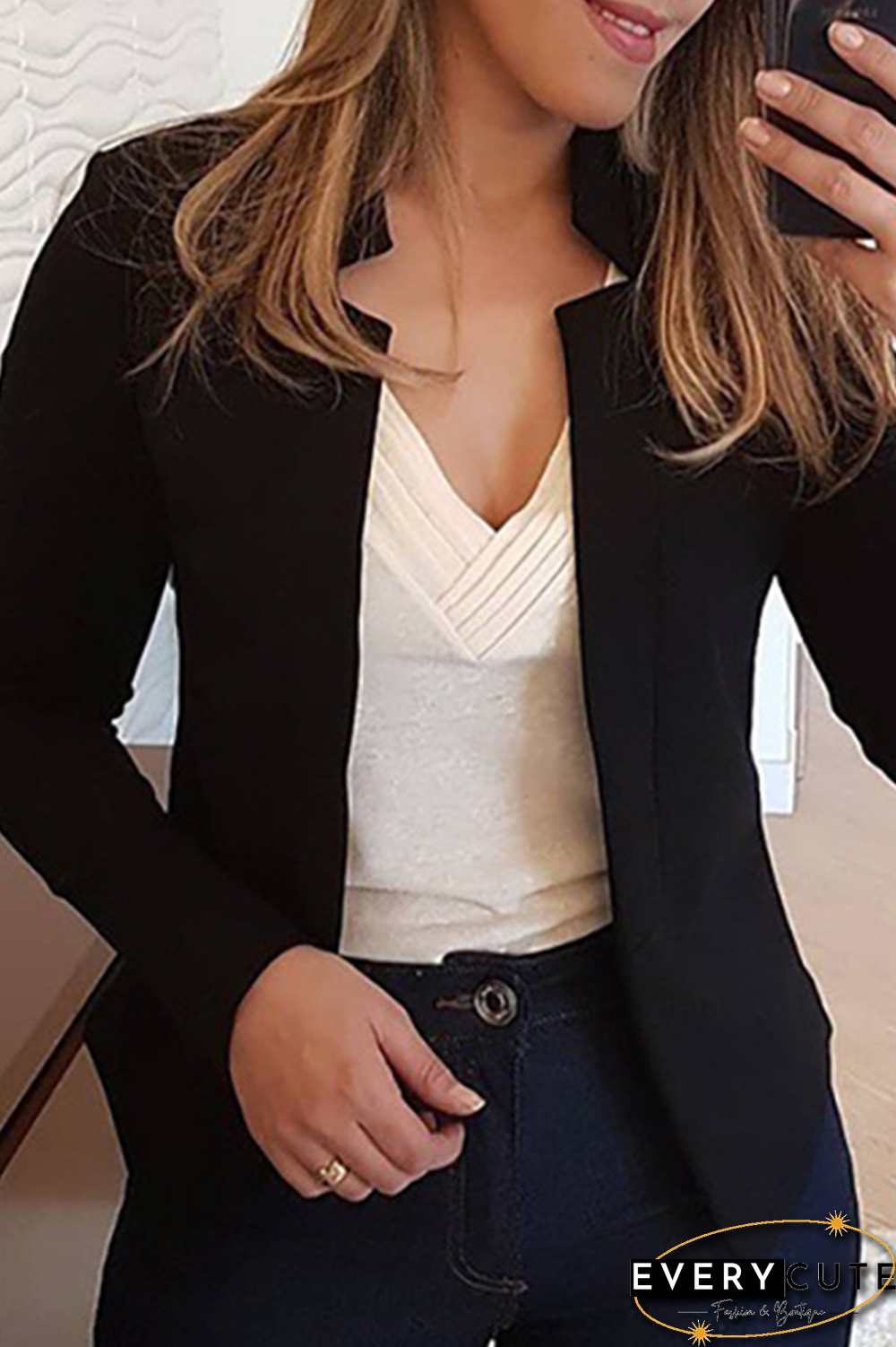 Fashion Solid Split Joint Cardigan Collar Outerwear(6 Colors)