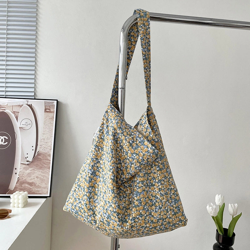 Niche Canvas Bag For Women 2024 New Summer Korean Style Design Sense High Quality Artistic Floral Canvas Bag