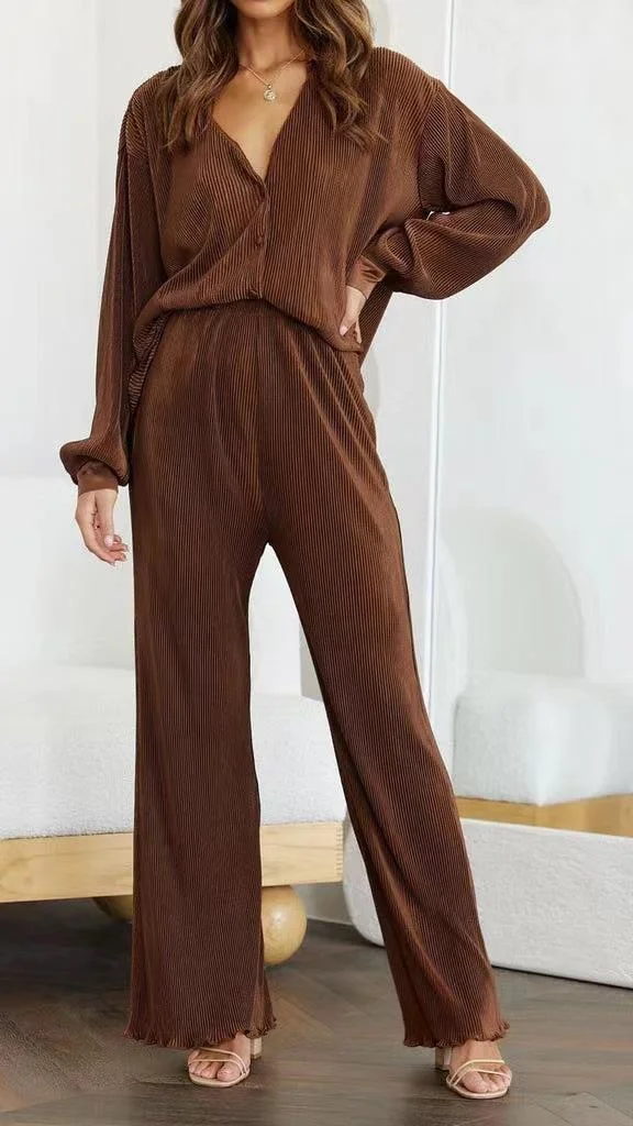 Cotton&Linen Fashion Loose Slimming Pleated Long Casual Suit