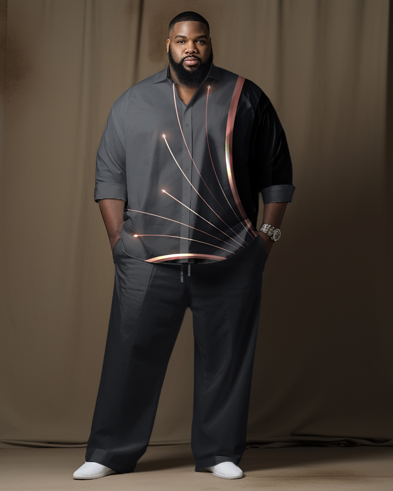 Plus Size Men's Abstract Gradient  Long Sleeve Walking Suit