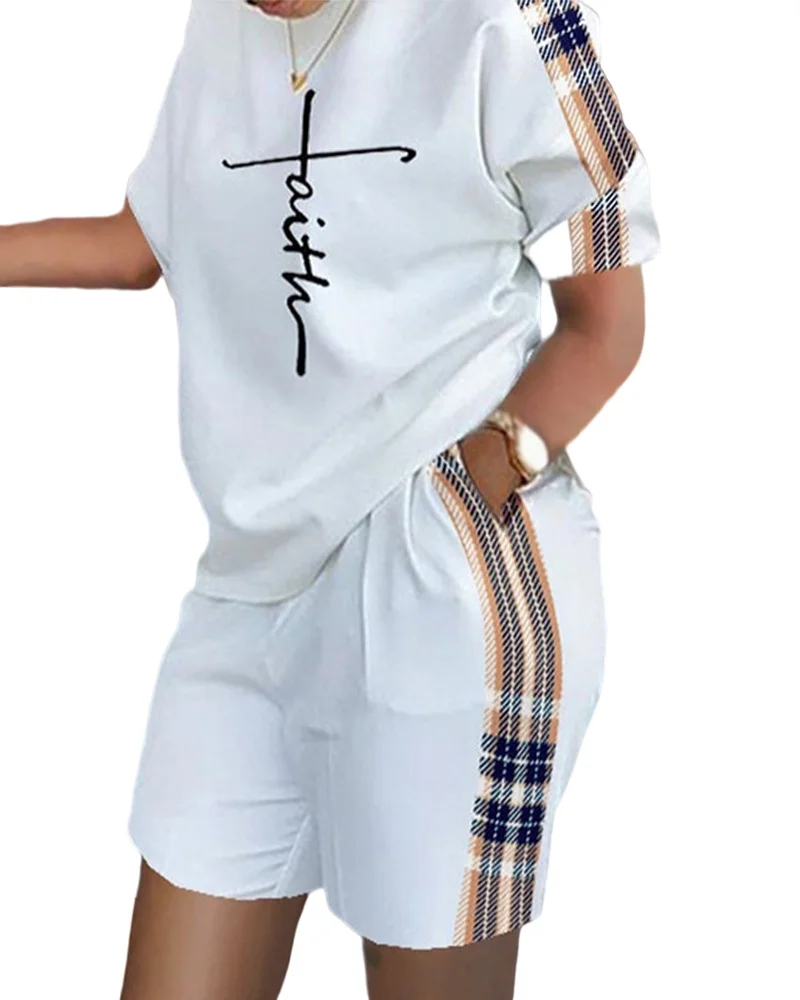 Uveng Uveng Women's Spring And Summer Explosion Short-Sleeved Two-Set Printed Commuter Set