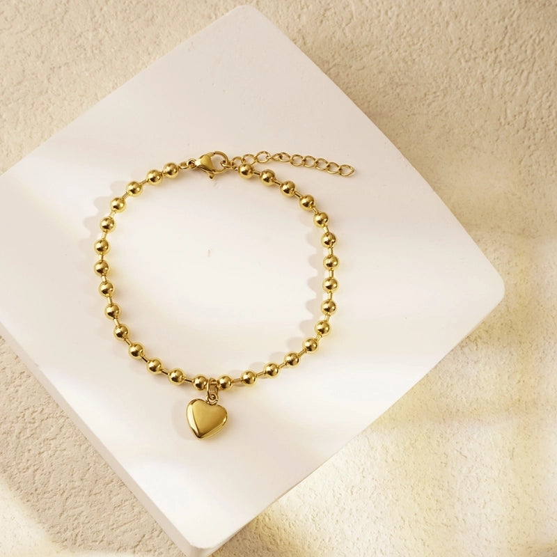 Elegant Round Heart Shape 304 Stainless Steel 18K Gold Plated Bracelets In Bulk