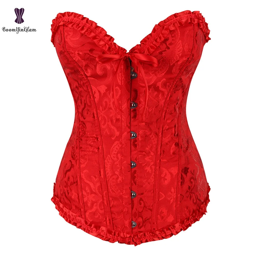 7 Colors Can Be Chosen Women Body Shaper Size XS To 6XL Vintage Pleated Corset Bustier With G String 810#