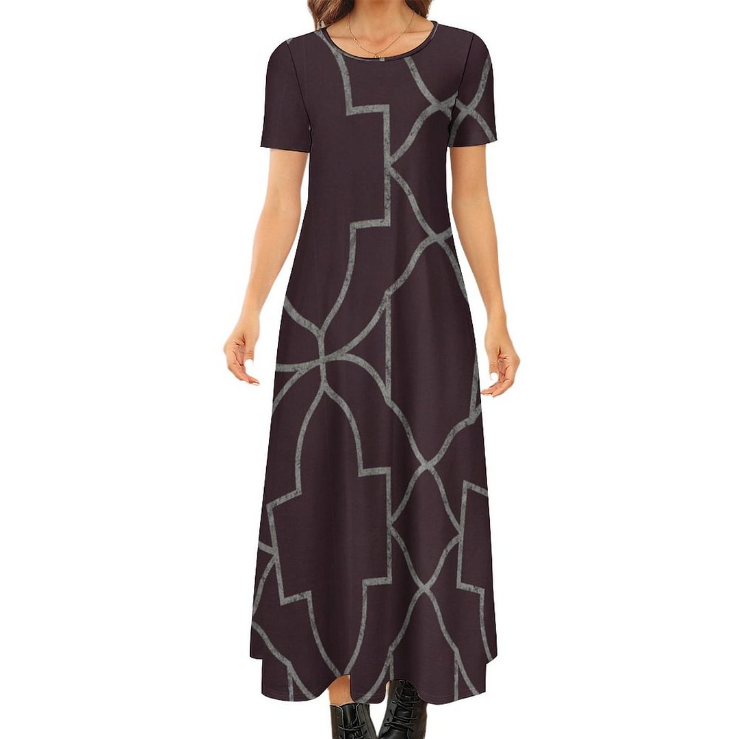 Amethyst Versailles Pattern Graham & Brown Summer Maxi Dresses Casual Short Sleeve Loose Plus Size Dress