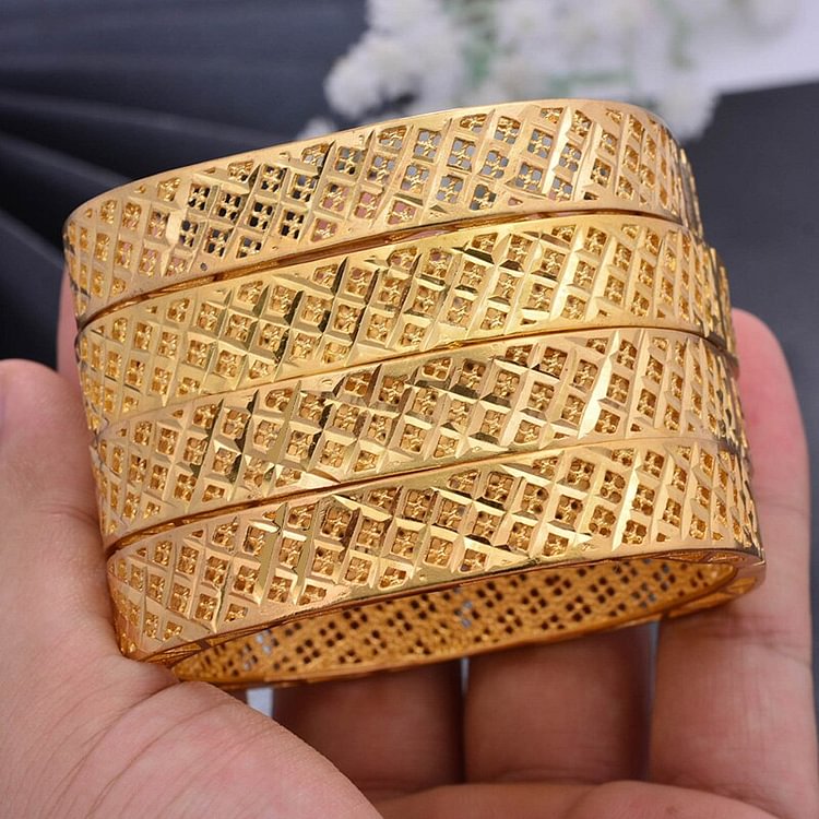 4pc/lot Dubai Gold Color Bangles for Women Bride Wedding Ethiopian Bracelet
