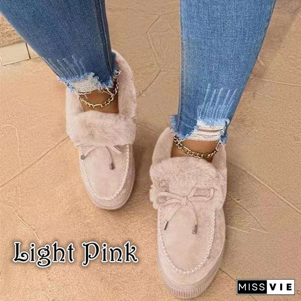 Winter Women Fashion Flat Shoes Suede Women Cute Soft Fur Padded Shoes Slip On Platform Ladies Casual Shoes
