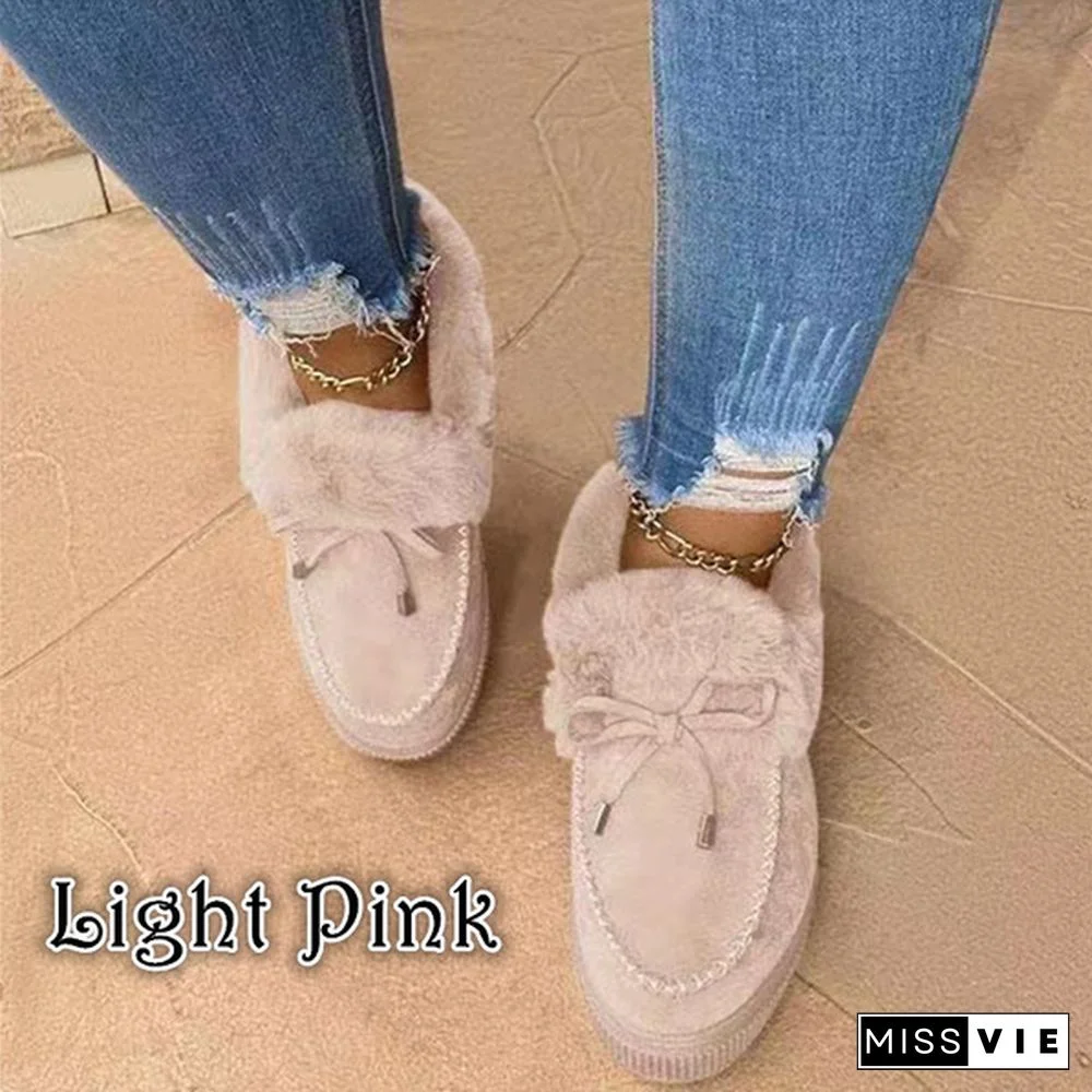 Winter Women Fashion Flat Shoes Suede Women Cute Soft Fur Padded Shoes Slip On Platform Ladies Casual Shoes
