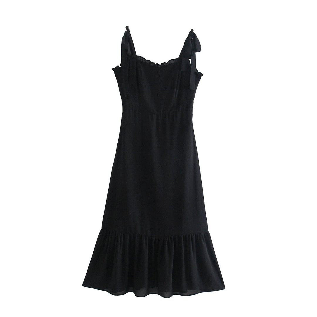 Women's Summer Chiffon Lace-up Black Dress