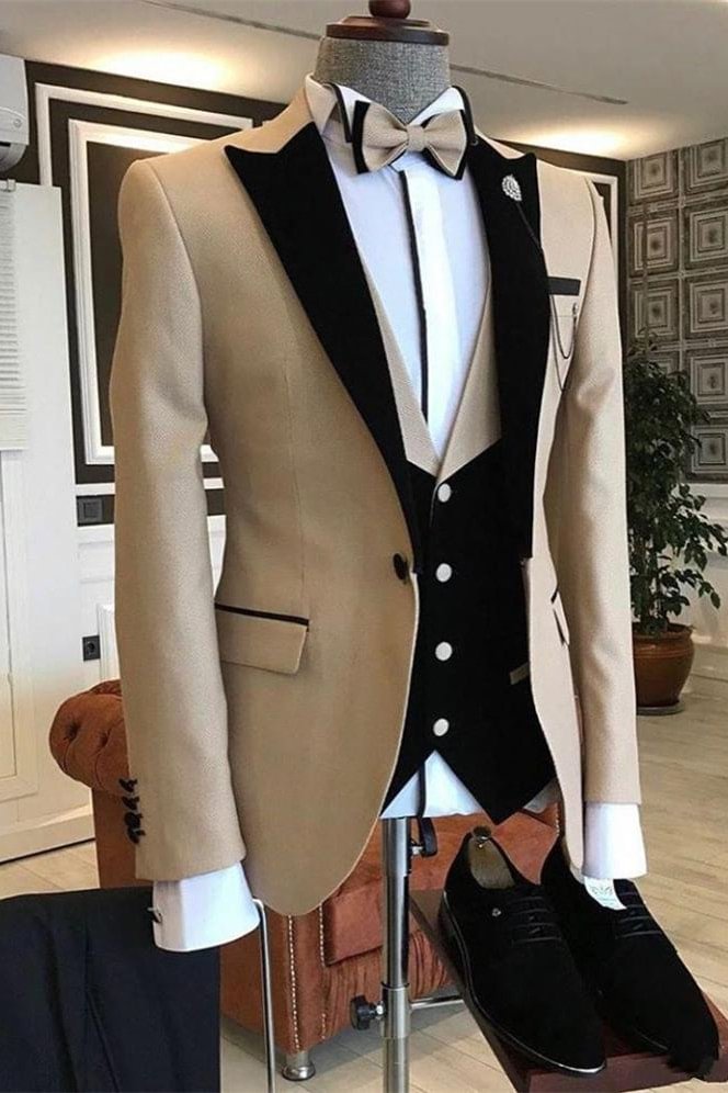 Gentle Slim Fit One Button Peaked Lapel Wedding Suit For Men | Ballbellas Ballbellas