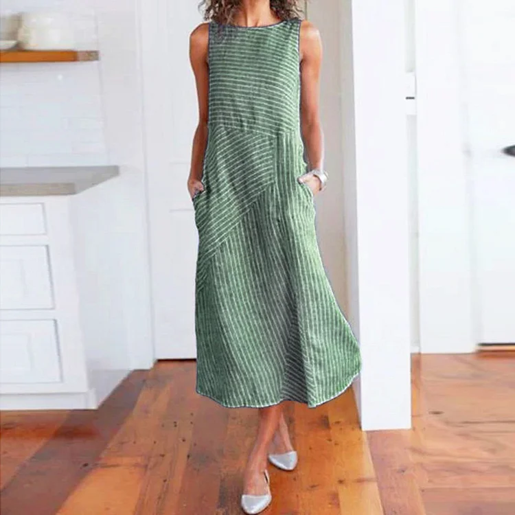Dress Woman Casual Striped Print Long Dress