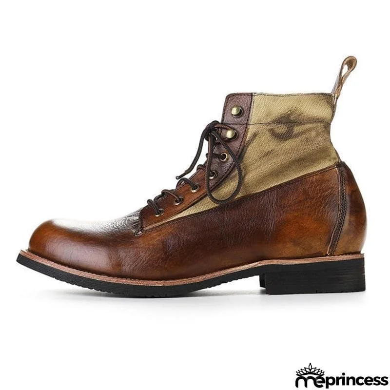Men's Retro Casual Fashion Lace-Up Patchwork Design Martin Boots
