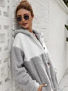 Stitching Color Plush Hooded Coat