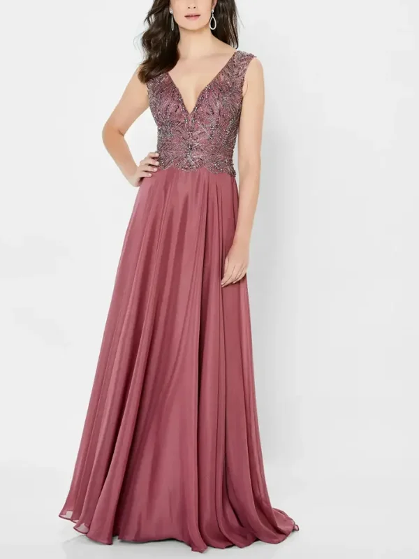 V-Neck Solid Color Sleeveless Sequins Maxi Dress
