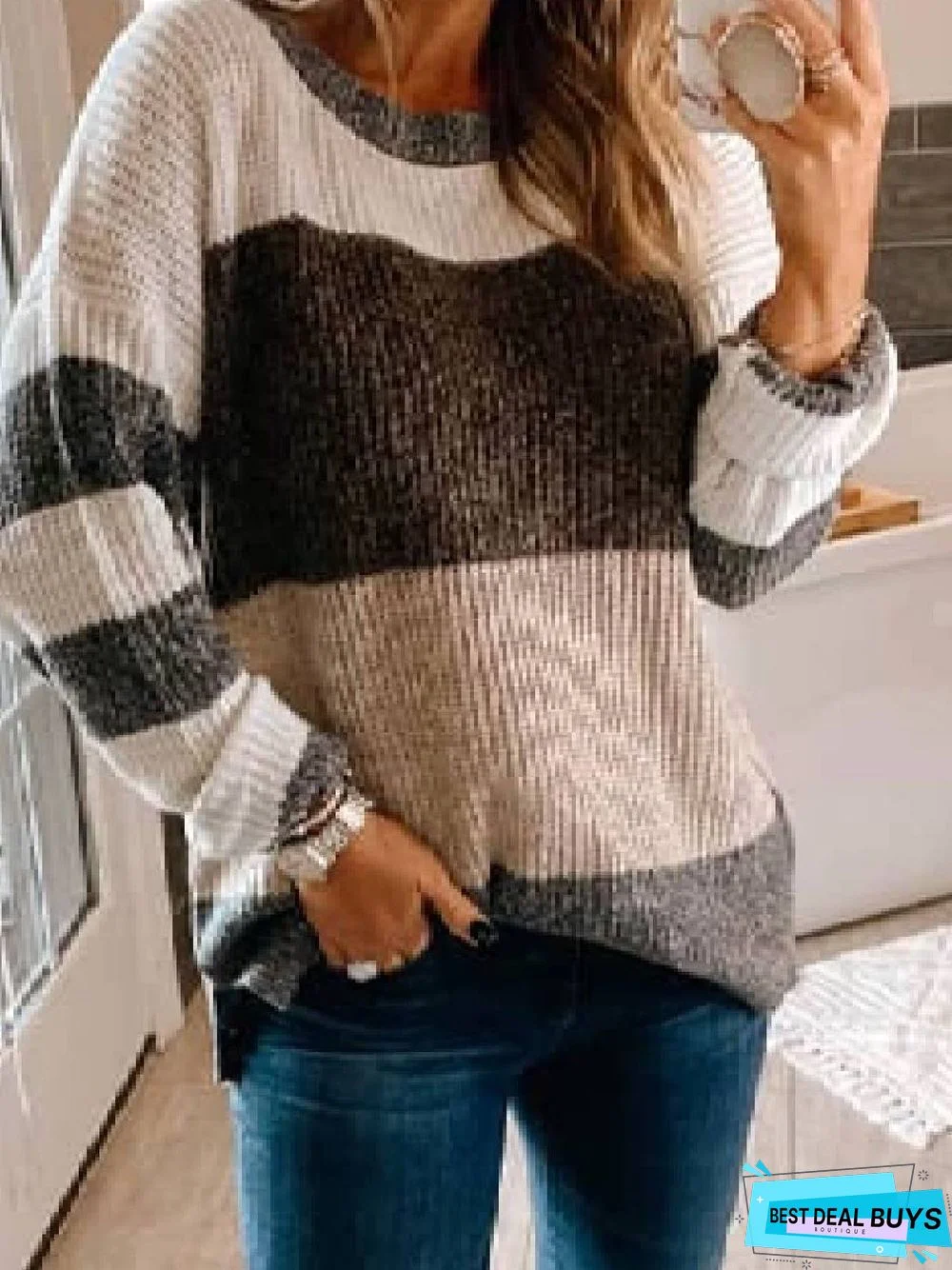 Stripes Long Sleeve Casual Acrylic Sweater