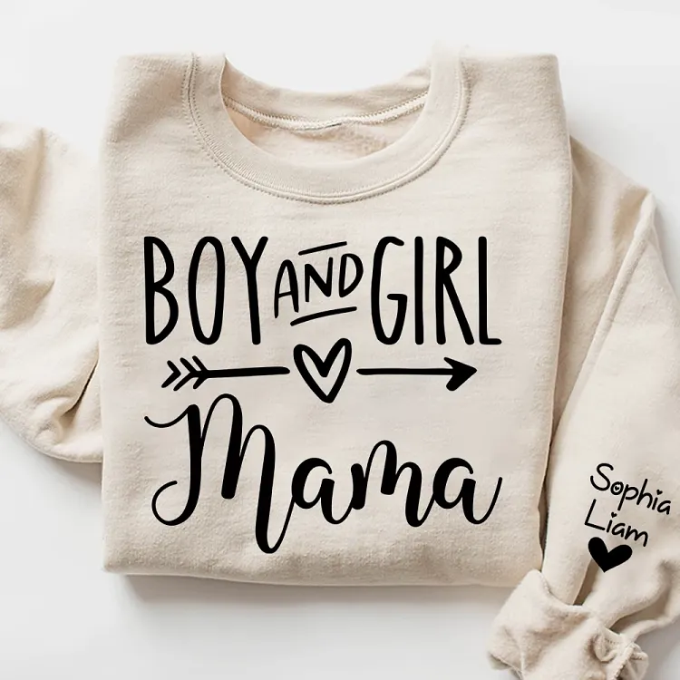 Boy and Girl Mama Personalized Sweatshirt with Children Names, Custom Mama Shirt, Cute Family Gift for Mom from Kids