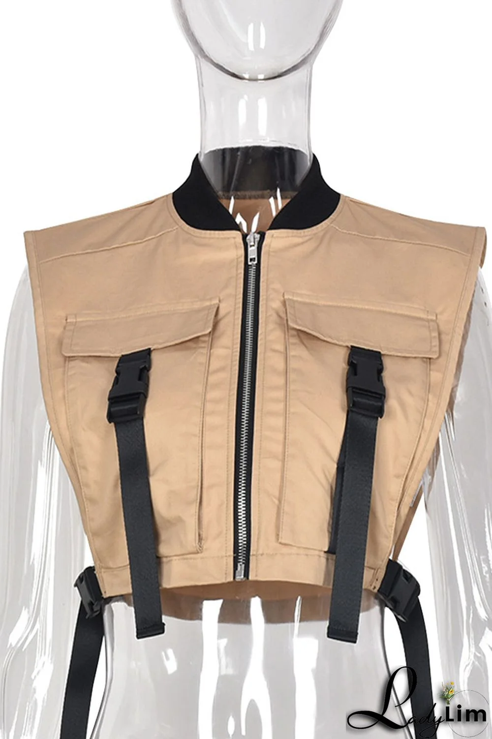 Purple Casual Street Solid Split Joint Pocket Zipper Tops