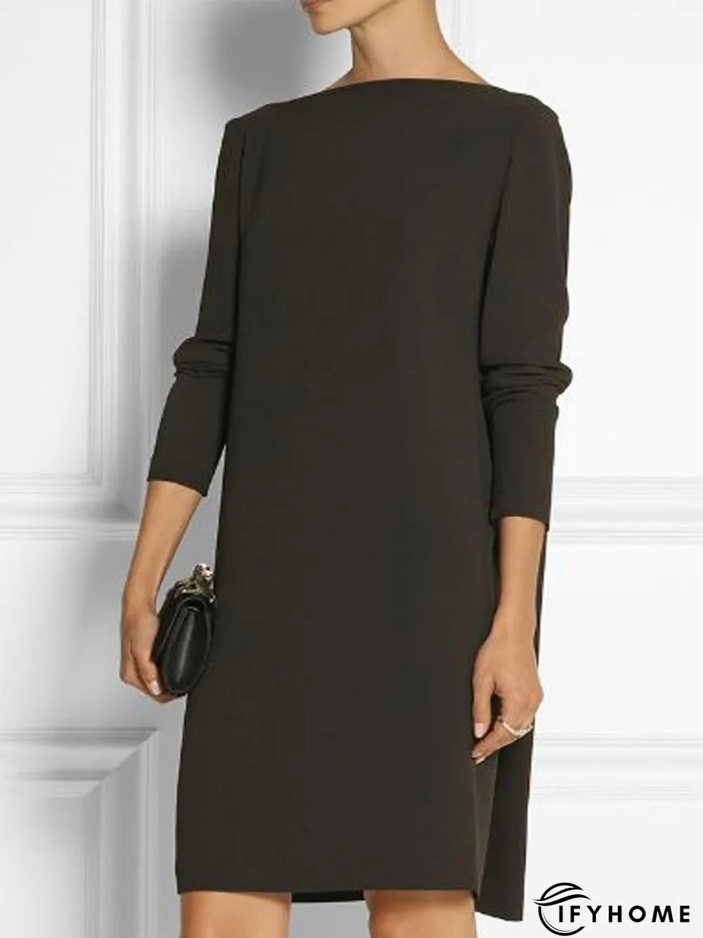 Vintage Plain Long Sleeve Casual Knitting Tunic Dress | IFYHOME