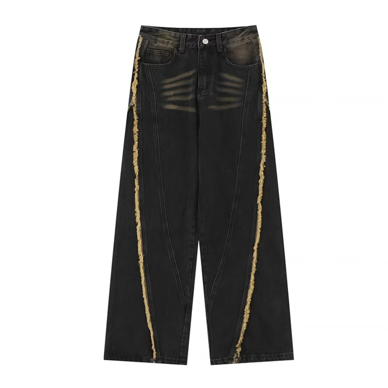 American Retro Deconstructed Raw Edge Floor-Length Jeans - SOPULA