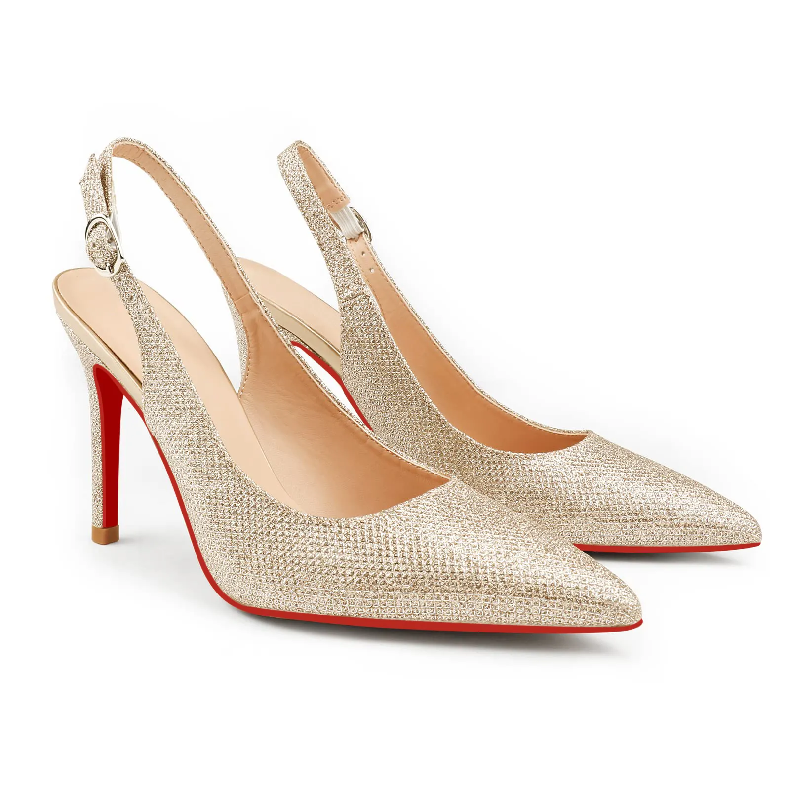 90mm Women's Pointed Toe Slingback Heels Red Bottoms Pumps Comfortable Dress Shoes-vocosishoes