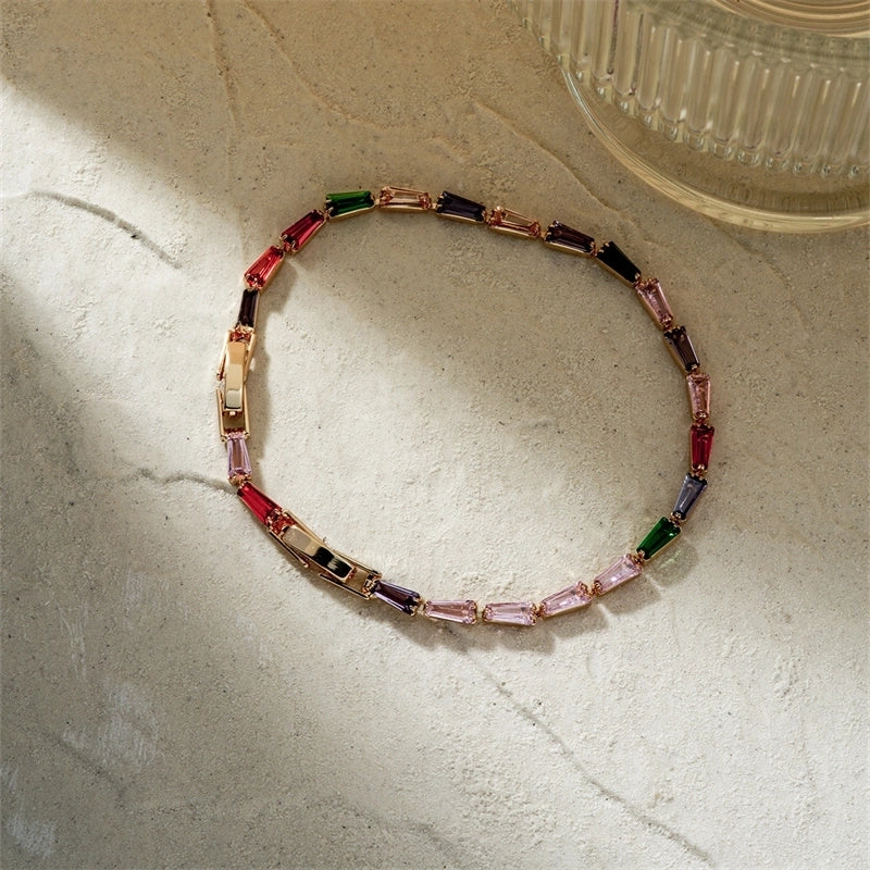 304 Stainless Steel Copper K Gold Plated Chain Inlay Geometric Trapezoid Zircon Bracelets