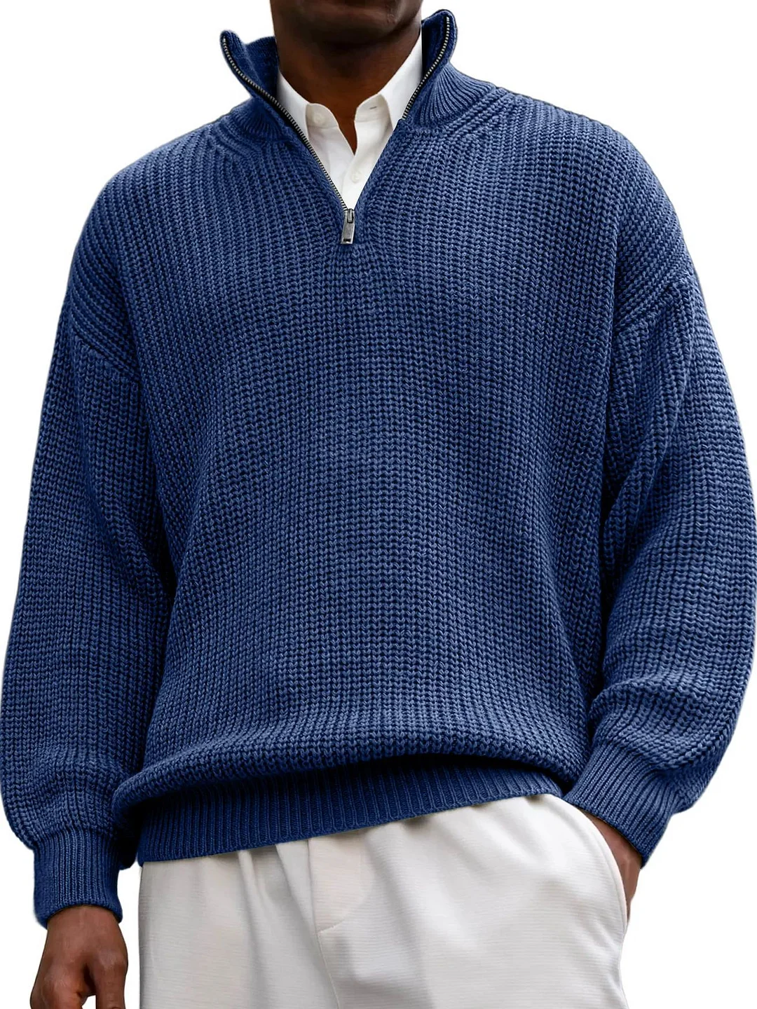 Nigikala Nigikala New Fashion Men's Sweater Casual Long Sleeve Half Zipper Collar Polo Shirt Top Men