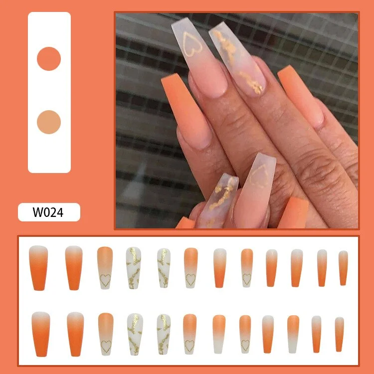 European Fake Nails Women Coffin MId Length False Nails Tip with Stripe Design Press on Matte Nail Patch for DIY Art Nail Salon-Nail Inspo