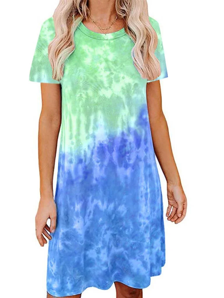 Women's Scoop Neck Short Sleeve Printed Midi Dress