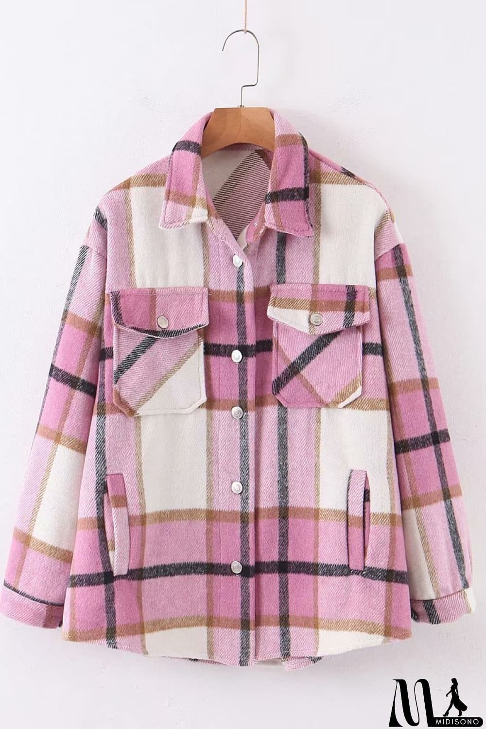 MidiSono - Plaid Dropped Shoulder Shirt Jacket