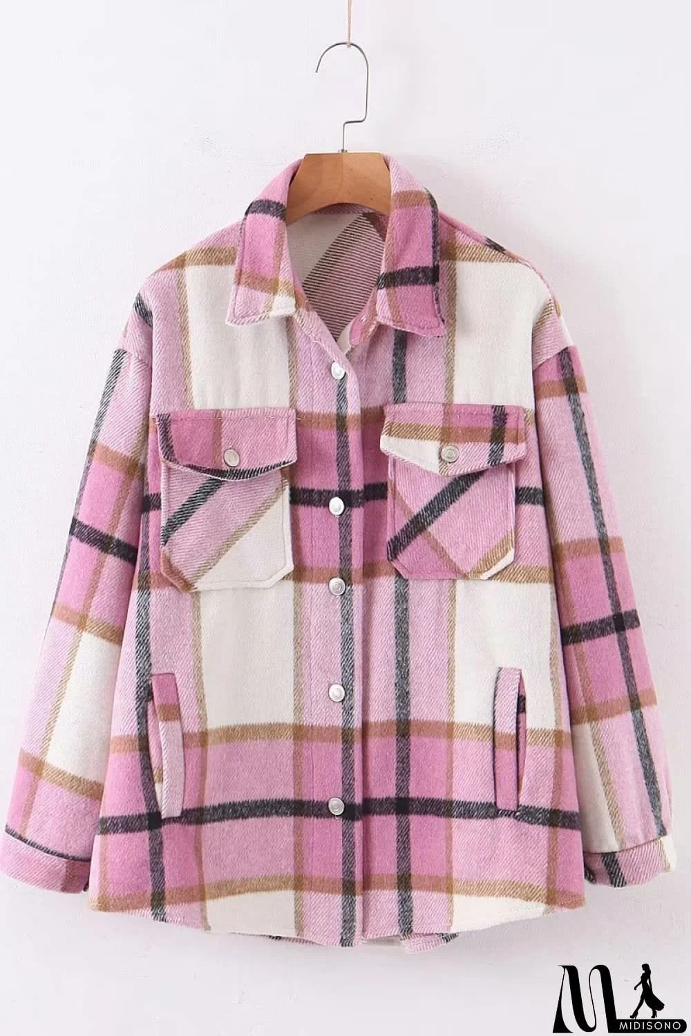MidiSono - Plaid Dropped Shoulder Shirt Jacket