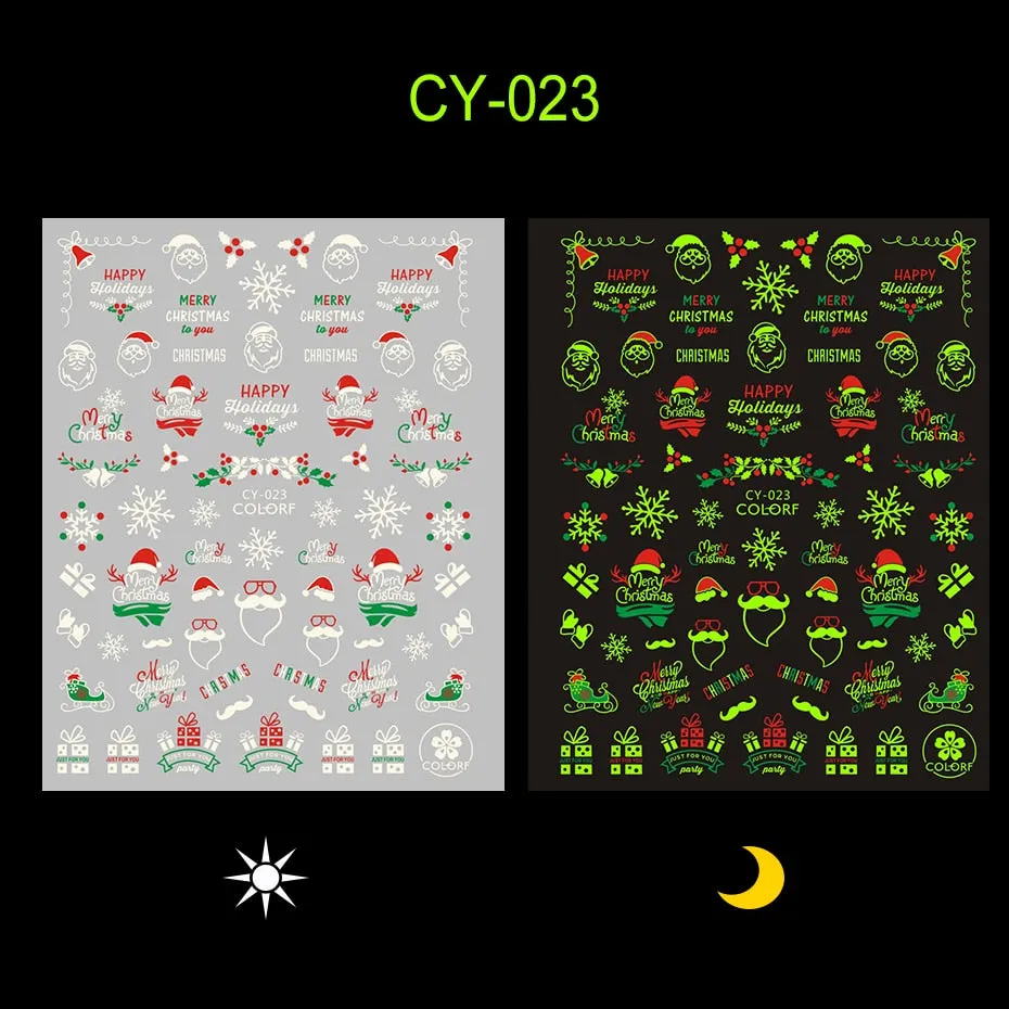Merry Christmas Luminous SnowFlake Nail Stickers Fluorescent Xmas Winter Sliders for Nails Charms Glow in Dark Manicure Decals-Nail Inspo
