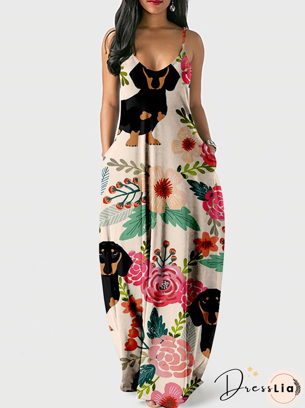 Summer Colorful Suspender Skirt Creative Loose Waist Digital Printed Dress