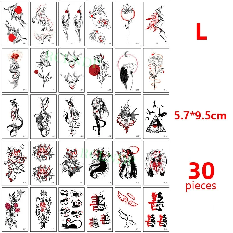 Temporary Tattoo Sticker Set Moon Skull Cross Butterfly Tatoo Flash Tatto Fake Waterproof Stickers for Men Women Girls 50 Pcs