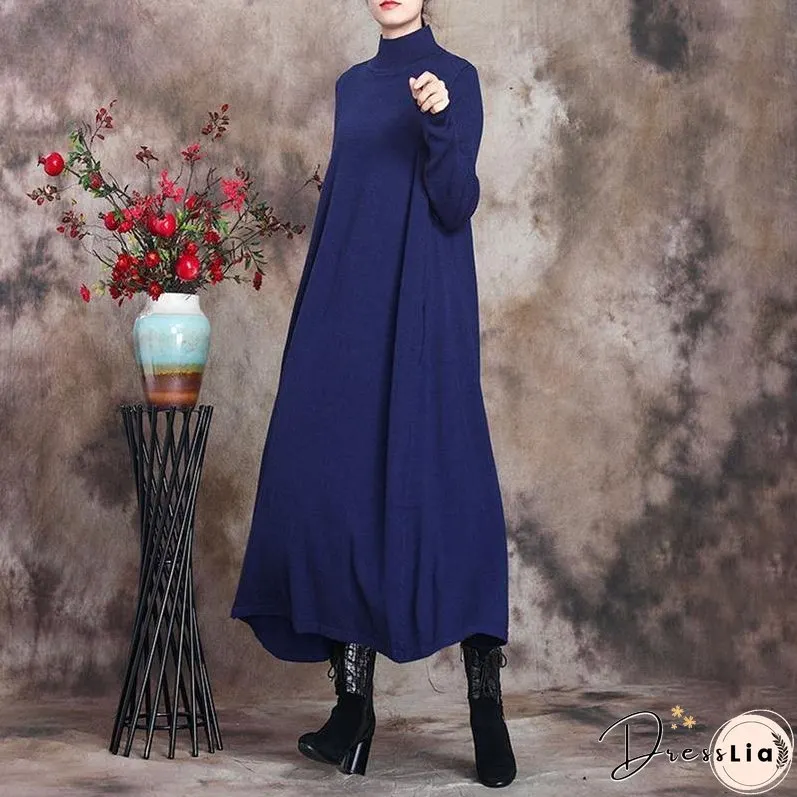 Solid Knitted High Neck Casual Dress ( Limited Stock)
