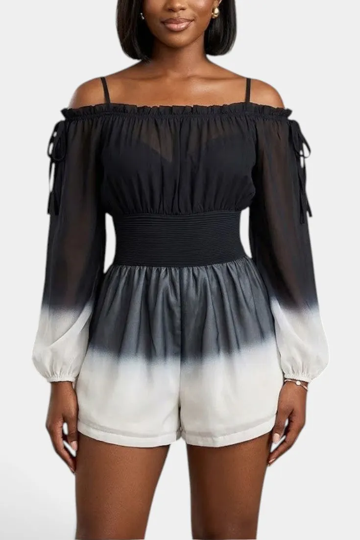Off-Shoulder Ombre Jumpsuit with Puff Sleeves