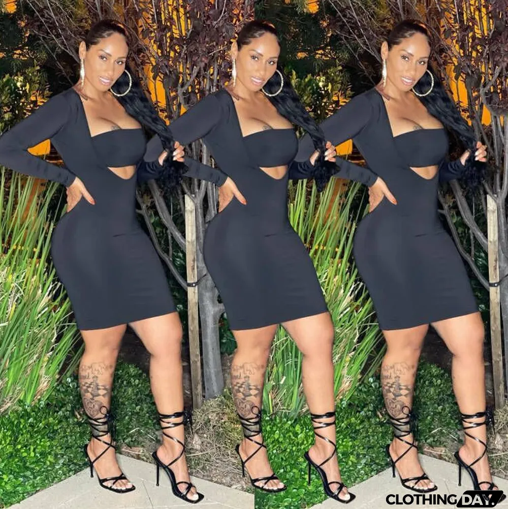 New Style Solid Color Wrapped Chest Fashion Dress