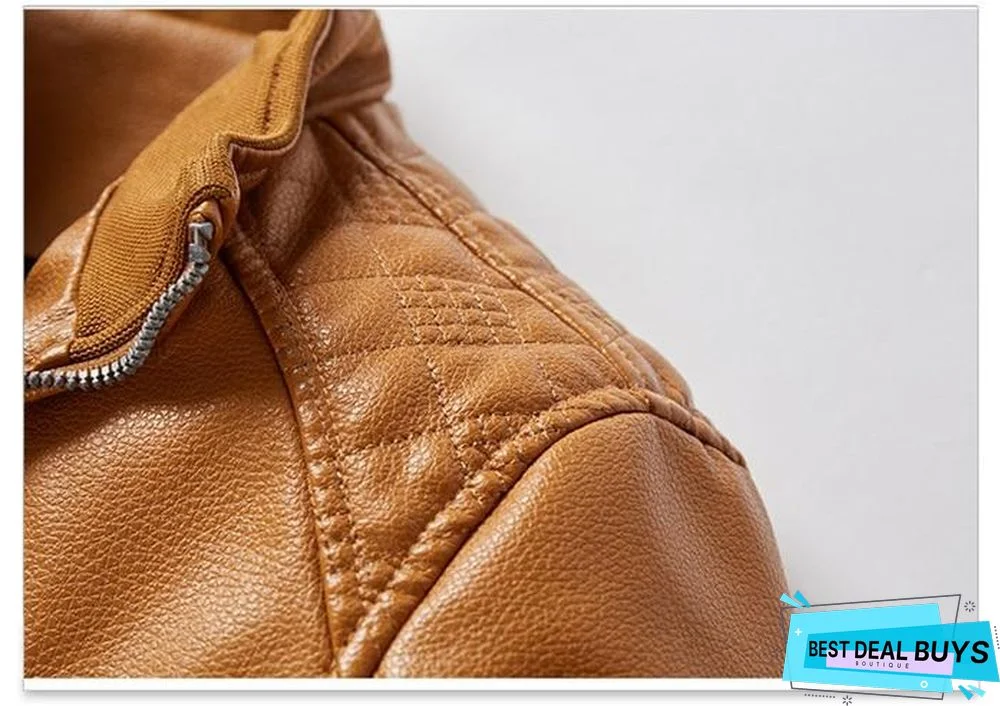 Mens Leather Jacket Fashion Vintage Leather Plus Size Stand Collar Coat