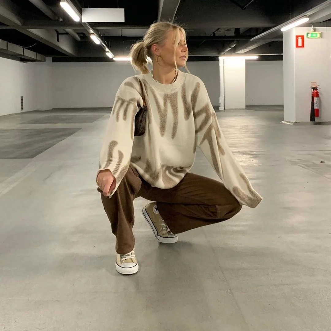 Tossy New Tie-Dye Knit Women's Oversize Sweater Pullovers Long Sleeve Y2k Casual 2021 Winter Streetwear Loose Pull Femme Jumper