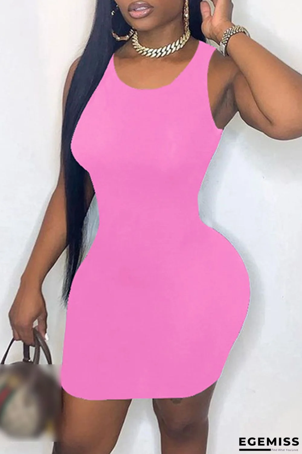 Pink Sexy Casual Solid Basic O Neck Vest Dress | EGEMISS