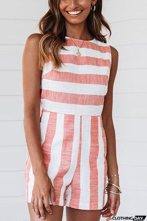 Casual Stripe Sleeveless Romper