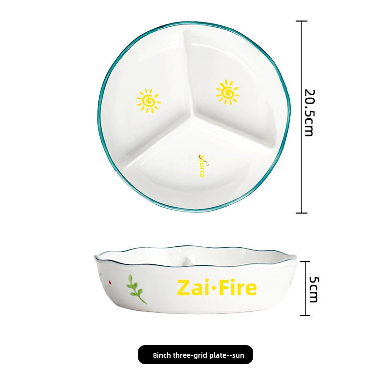 Ceramic Compartment Deep Bowl With Lid Sealed Partition Bowl Heat-resistant Microwave Oven Special Three-compartment Bowl Plate Snack Lunch Box