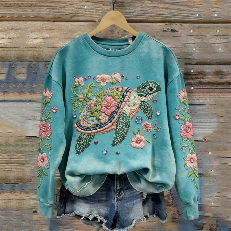 Lovely Sea Turtle Flowers Washed Sweatshirt wearshes
