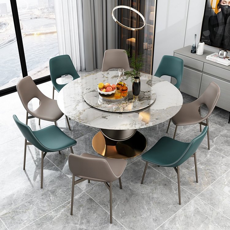 Homemys Modern Dining table Pandora Style Sintered Stone with Carbon Steel Base