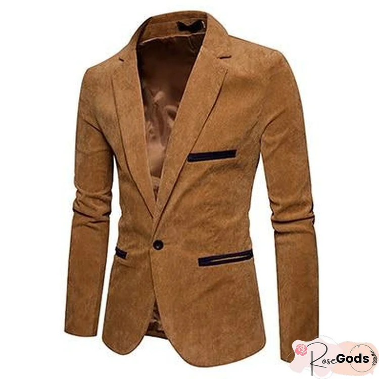 Men Casual Suit Jacket Men Solid Color Corduroy Worsted Fabric Suit Blazers Pocket Button Decorate Men's Suit Coat