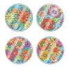 (US Local)[Upgrade]4Pcs Acrylic Special Shape Flower DIY Waterproof Diamond Painting Coaster