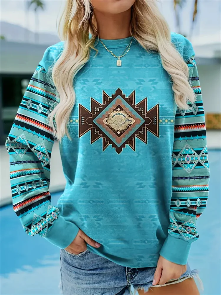 Wearshes Geometric Print Pullover Sweatshirt