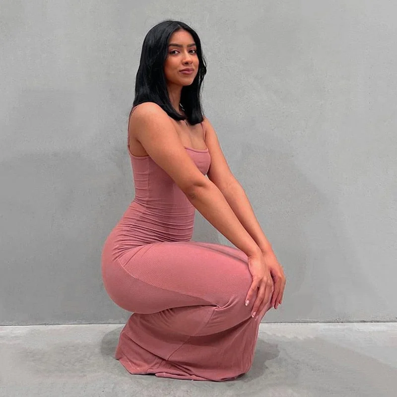 Yiallen Summer Fashion Strap Backless Long Maxi Solid Dresses Party Club Vacation Outfits for Women 2022 New Sexy Casual  Dress